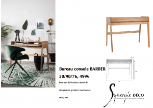 mobilier et accessoire en vente, par votre décoratrice Synergie déco, Yvelines Bureau chêne console bois, Décoratrice