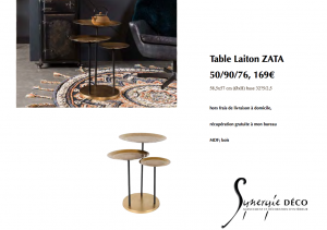 mobilier vente décoratrice table trois plateaux laiton ethnique chic