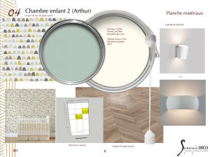 papier peint, applique céramique, meuble sur mesure